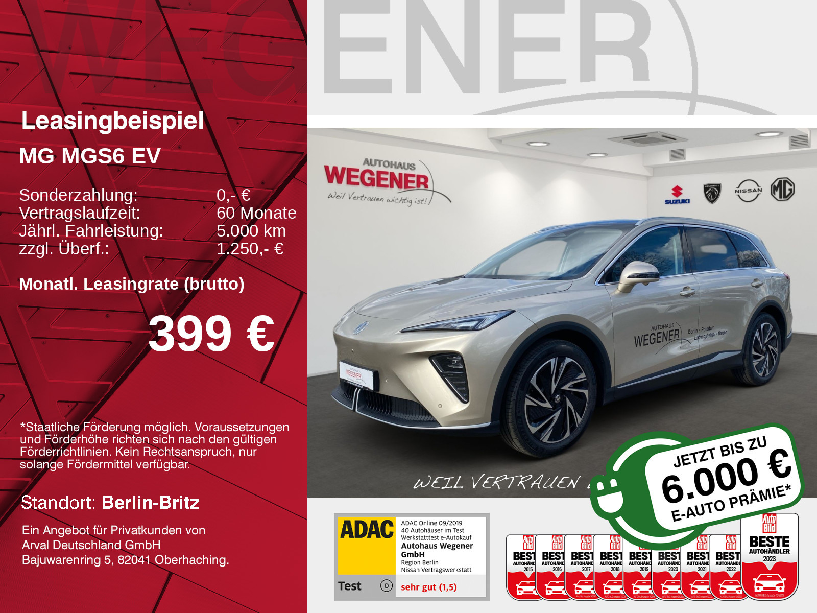MG MGS6 EV Luxury RWD*HUD*360*PANO*Sitzklima*Ambi*