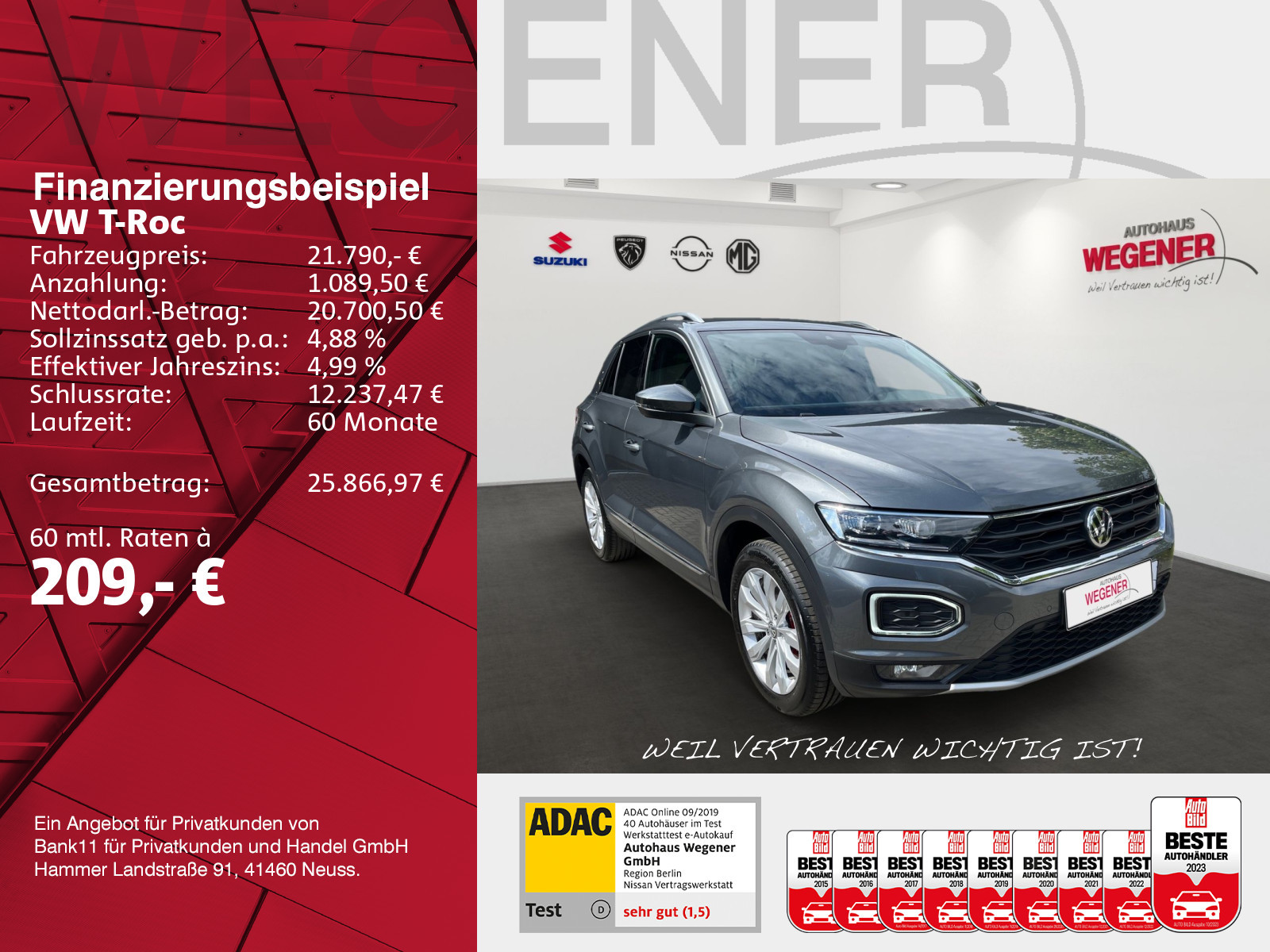 Volkswagen T-Roc 2.0 TSI 4Motion Navi*Bluetooth*ACC*LED