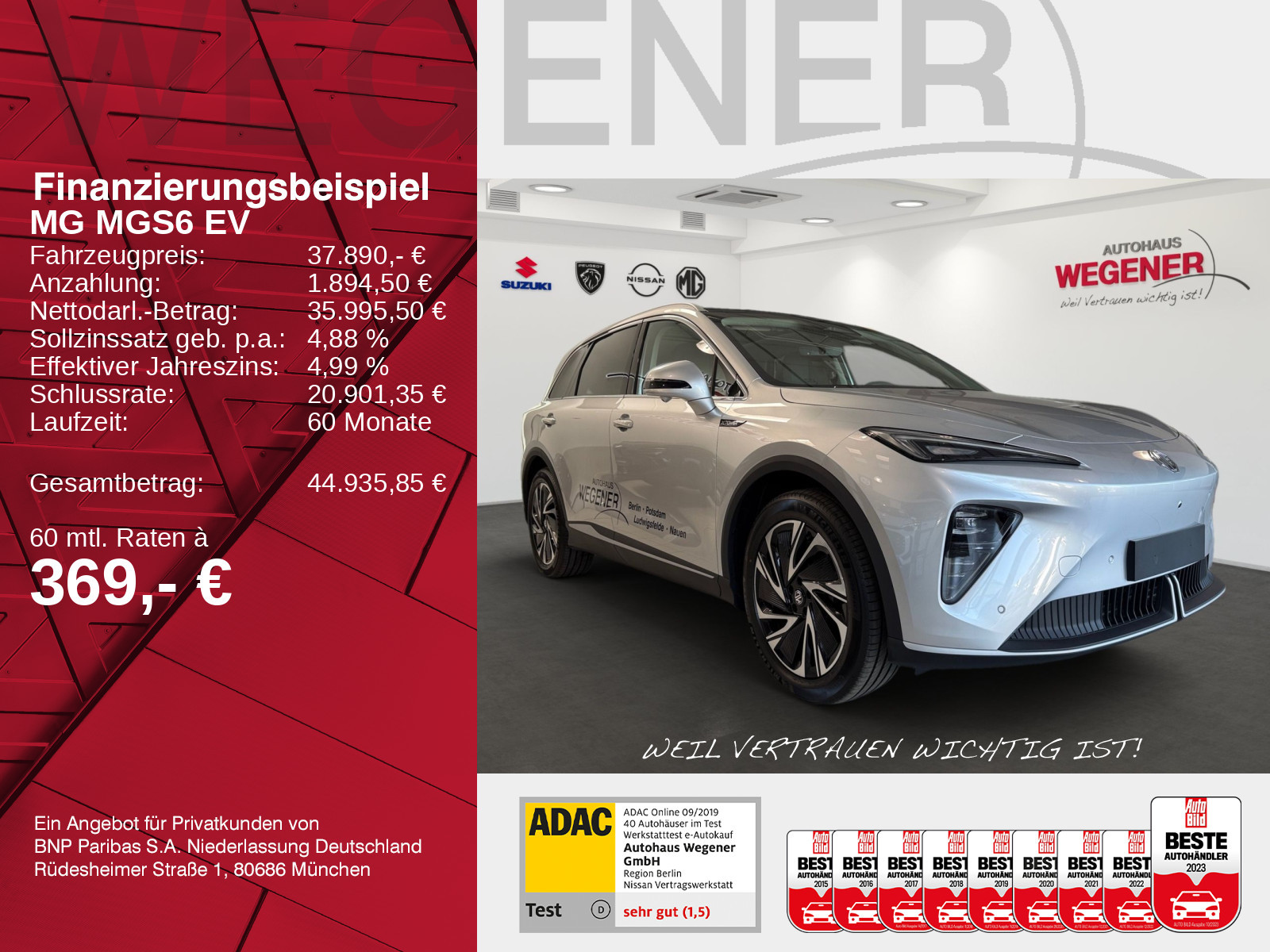 MG MGS6 EV Luxury AWD HeadUp*Pano*Navi*CarPlay*360°