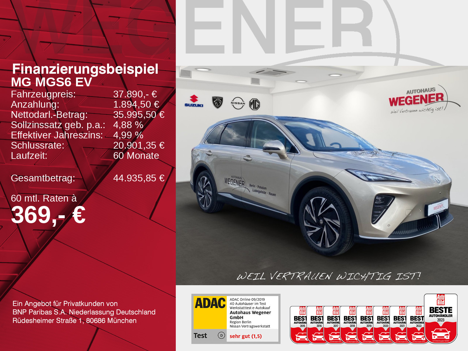 MG MGS6 EV Luxury AWD Head-UpISitzheiz-,belüftung